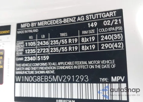 2021 Mercedes-Benz Glc 300 4Matic Suv из США, поврежденный, VIN W1N0G8EB5MV291293